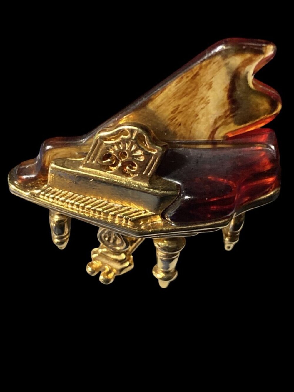 Vintage Avon Grand Piano Lapel Pin Brown Lucite Gold Tone Setting 1996 - Picture 2 of 8